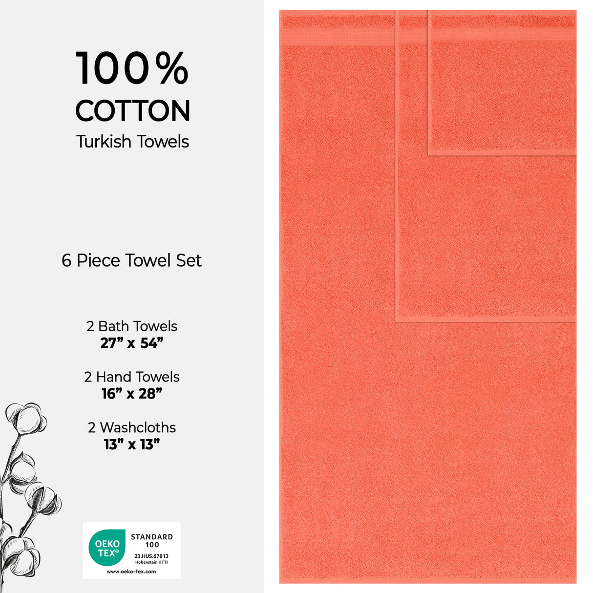 American Soft Linen Bekos 100% Cotton 6-Piece Turkish Bath Towel Sets, Wholesale Luxury Bath Towels