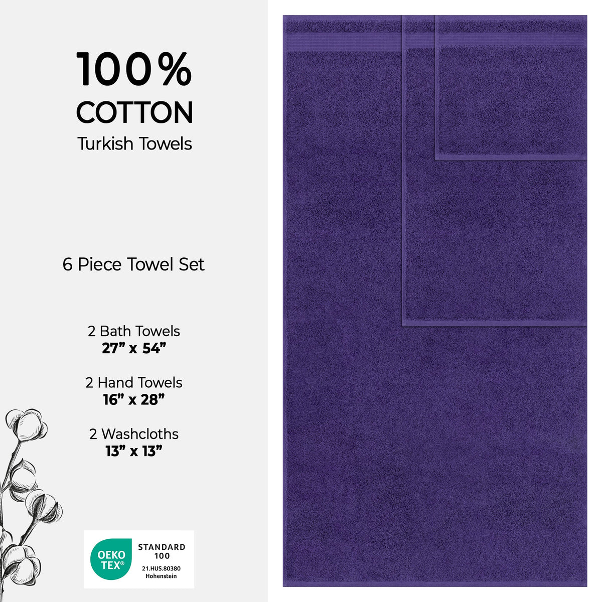 American Soft Linen Bekos 100% Cotton 6-Piece Turkish Bath Towel Sets, Wholesale Luxury Bath Towels