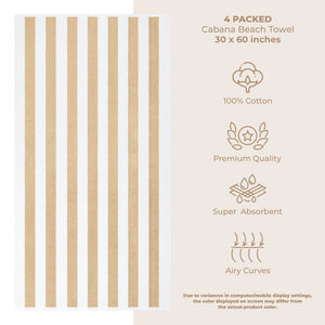 American Soft Linen, Premium Cotton 4 Pack Beach Towels, 30" x 60" Cabana Striped Pool Towels