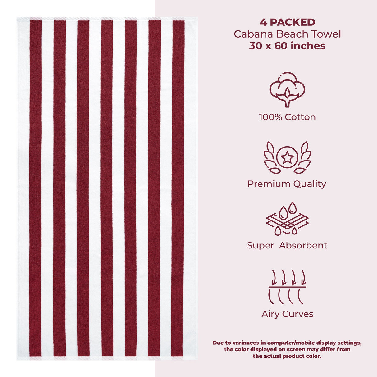 American Soft Linen, Premium Cotton 4 Pack Beach Towels, 30" x 60" Cabana Striped Pool Towels