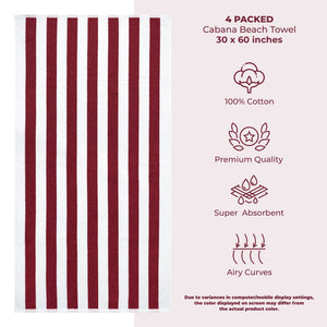 American Soft Linen, Premium Cotton 4 Pack Beach Towels, 30" x 60" Cabana Striped Pool Towels
