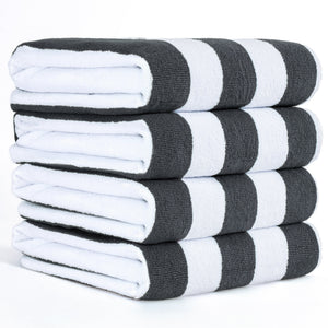 American Soft Linen, Premium Cotton 4 Pack Beach Towels, 30" x 60" Cabana Striped Pool Towels