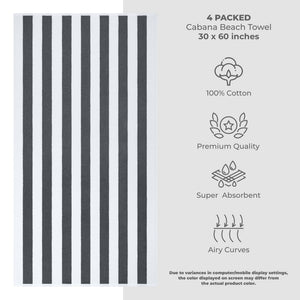 American Soft Linen, Premium Cotton 4 Pack Beach Towels, 30" x 60" Cabana Striped Pool Towels