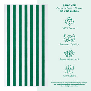 American Soft Linen, Premium Cotton 4 Pack Beach Towels, 30" x 60" Cabana Striped Pool Towels