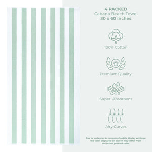 American Soft Linen, Premium Cotton 4 Pack Beach Towels, 30" x 60" Cabana Striped Pool Towels