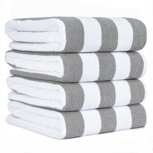 American Soft Linen, Premium Cotton 4 Pack Beach Towels, 30" x 60" Cabana Striped Pool Towels
