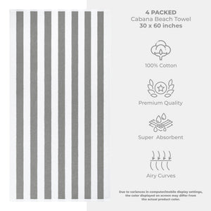 American Soft Linen, Premium Cotton 4 Pack Beach Towels, 30" x 60" Cabana Striped Pool Towels