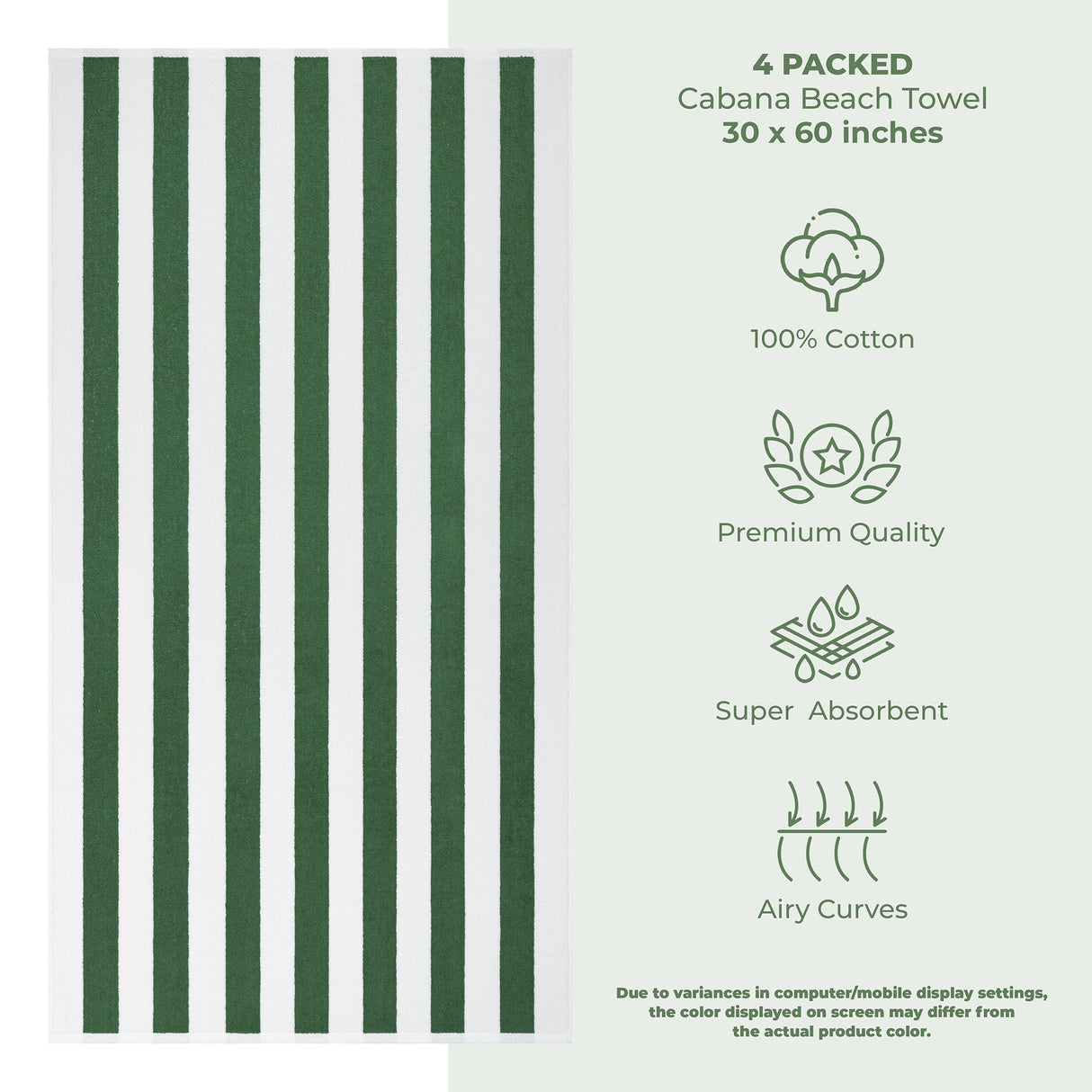 American Soft Linen, Premium Cotton 4 Pack Beach Towels, 30" x 60" Cabana Striped Pool Towels