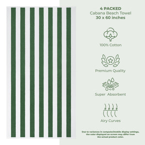 American Soft Linen, Premium Cotton 4 Pack Beach Towels, 30" x 60" Cabana Striped Pool Towels