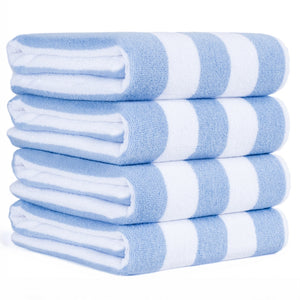 American Soft Linen, Premium Cotton 4 Pack Beach Towels, 30" x 60" Cabana Striped Pool Towels