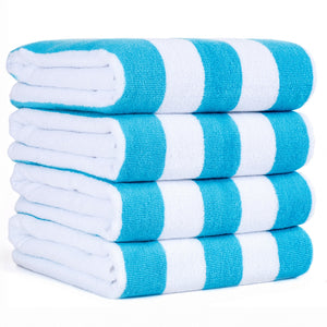 American Soft Linen, Premium Cotton 4 Pack Beach Towels, 30" x 60" Cabana Striped Pool Towels