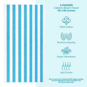 American Soft Linen, Premium Cotton 4 Pack Beach Towels, 30" x 60" Cabana Striped Pool Towels
