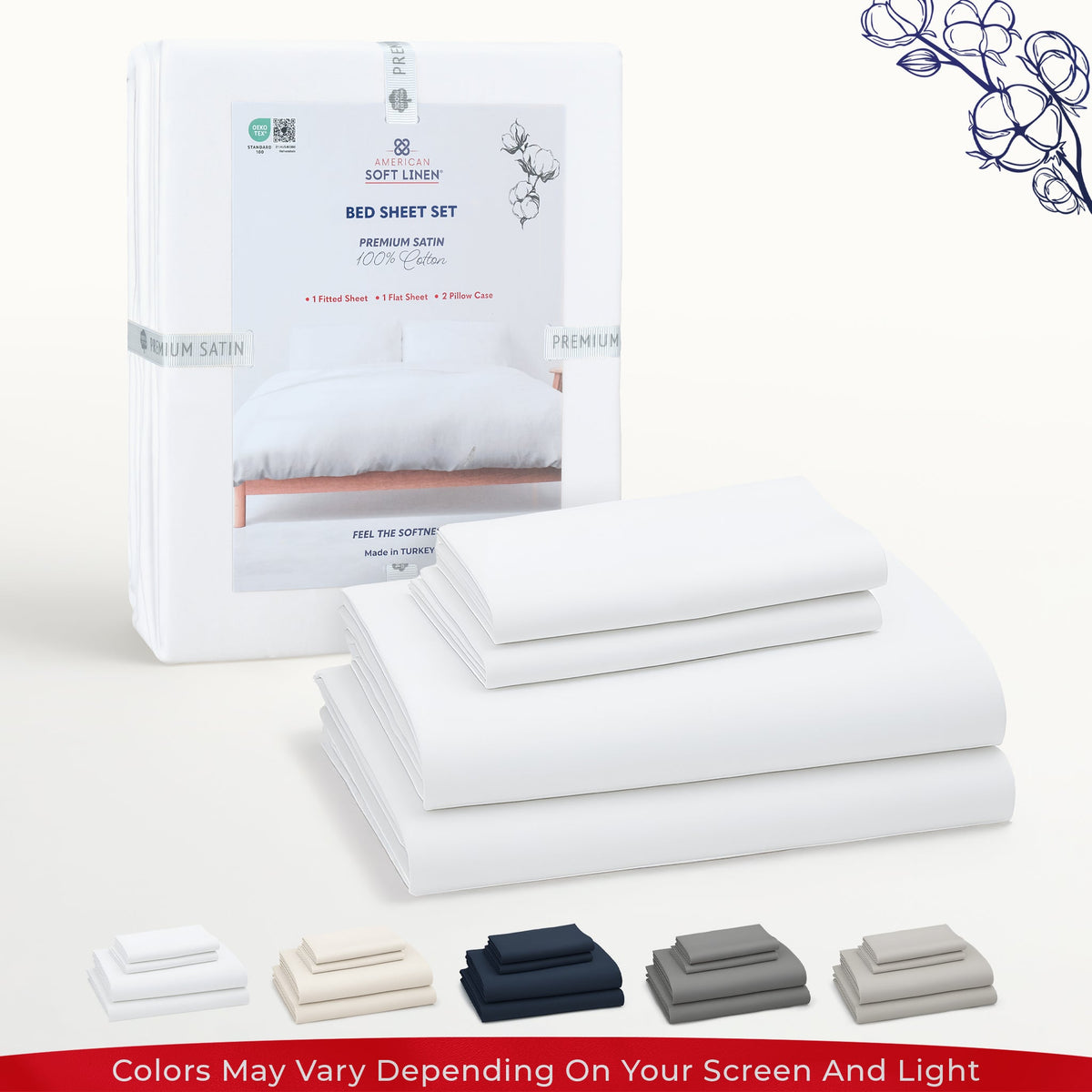 American Soft Linen Luxury 100% Cotton Sateen Weave Sheets Set - Premium Bed Sheet Sets