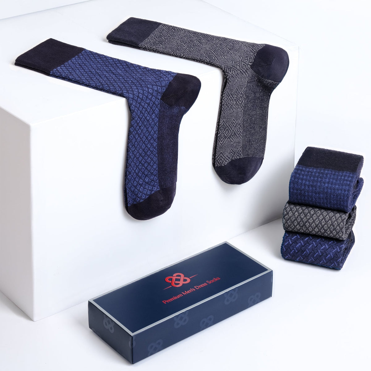 American Soft Linen Men’s Dress Socks – Premium Patterned Crew Socks in Gift Box Organizer