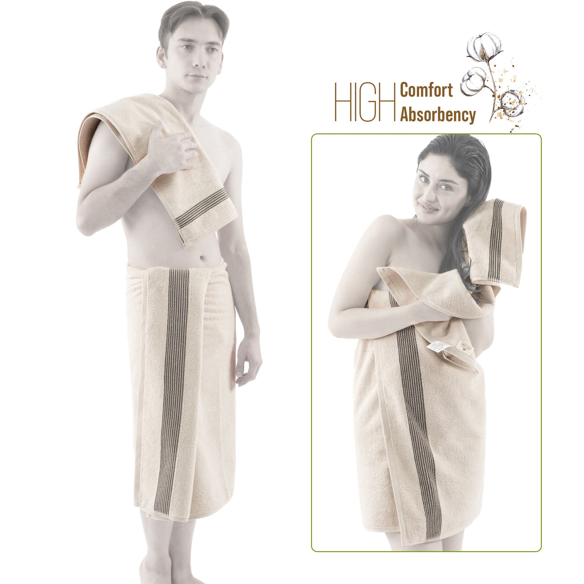 American Soft Linen Pleated Collection 100% Combed Cotton Luxury 6 Piece Towel Set, Zero Twist Ultra Soft and Plush 460 GSM Towels for Bathroom