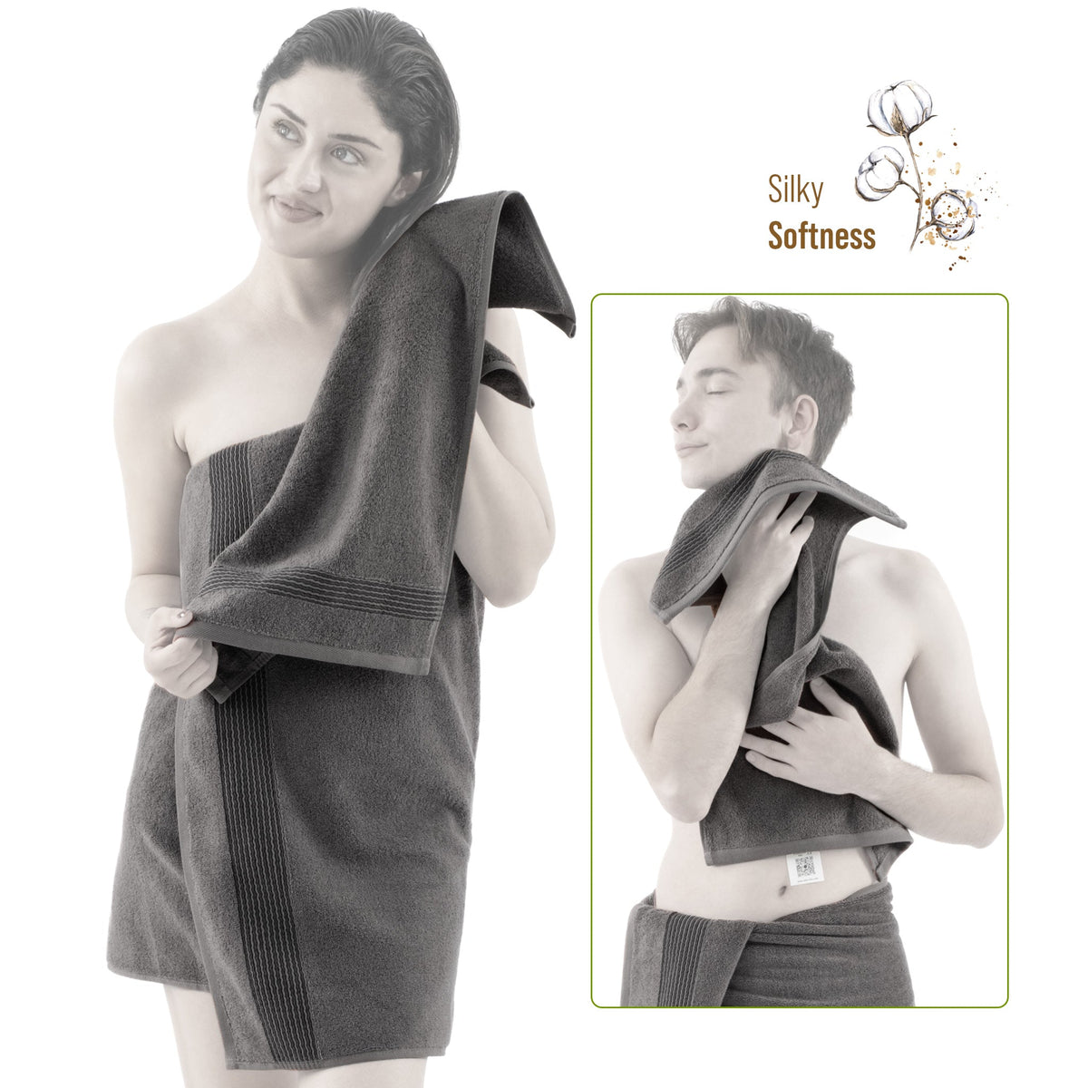 American Soft Linen Pleated Collection 100% Combed Cotton Luxury 6 Piece Towel Set, Zero Twist Ultra Soft and Plush 460 GSM Towels for Bathroom
