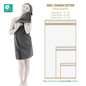 American Soft Linen Pleated Collection 100% Combed Cotton Luxury 6 Piece Towel Set, Zero Twist Ultra Soft and Plush 460 GSM Towels for Bathroom