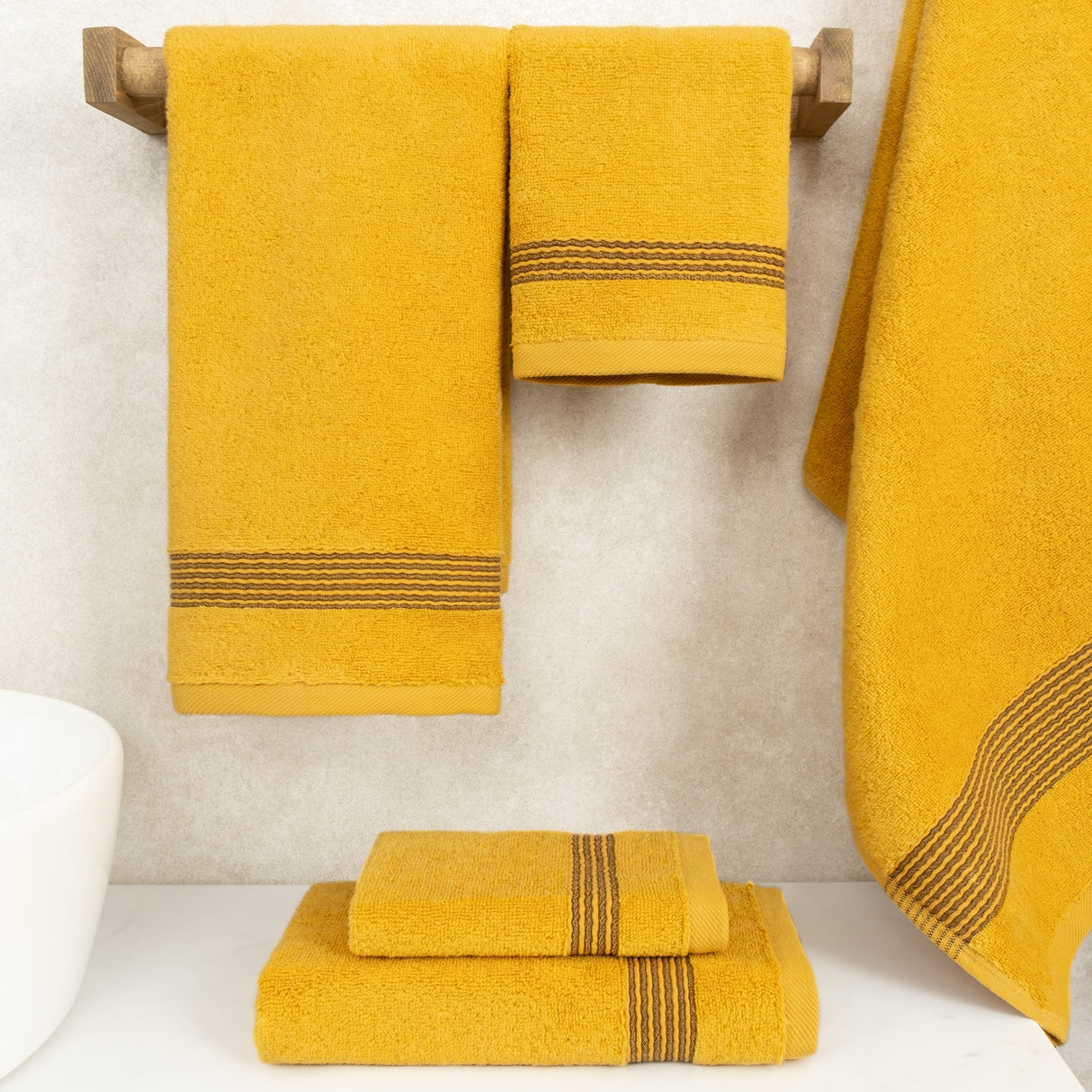 American Soft Linen Pleated Collection 100% Combed Cotton Luxury 6 Piece Towel Set, Zero Twist Ultra Soft and Plush 460 GSM Towels for Bathroom