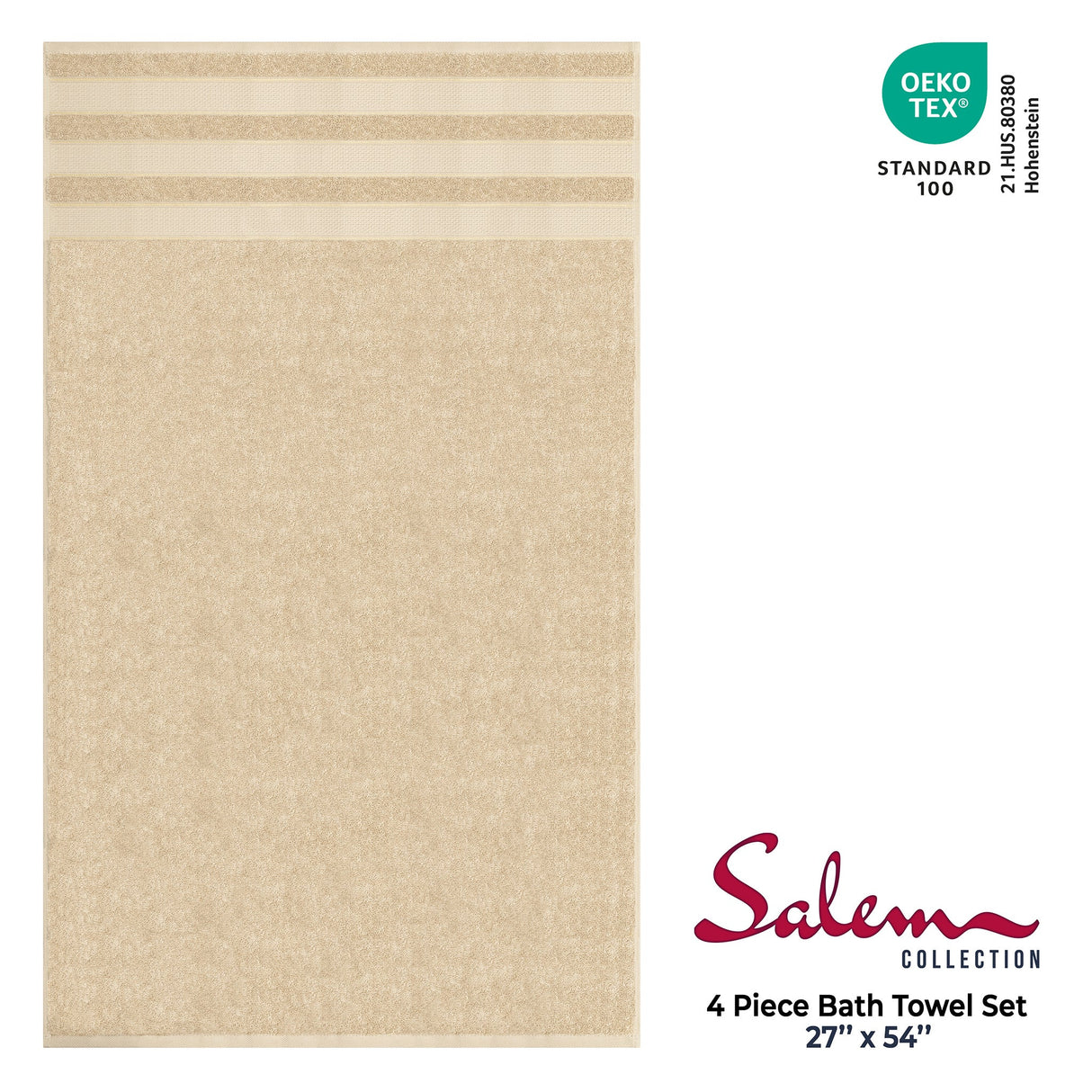 Salem 4 Piece 100% Cotton Luxury Turkish Bath Towel Sets