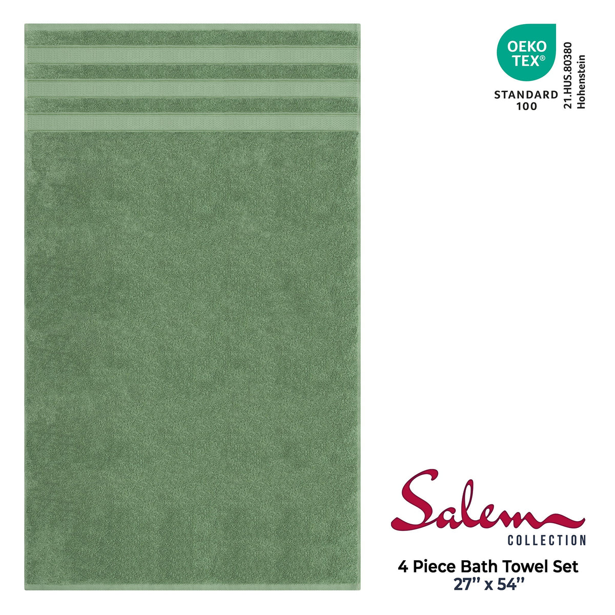 Salem 4 Piece 100% Cotton Luxury Turkish Bath Towel Sets - 6 Set Case Pack - Wholesale bath towels