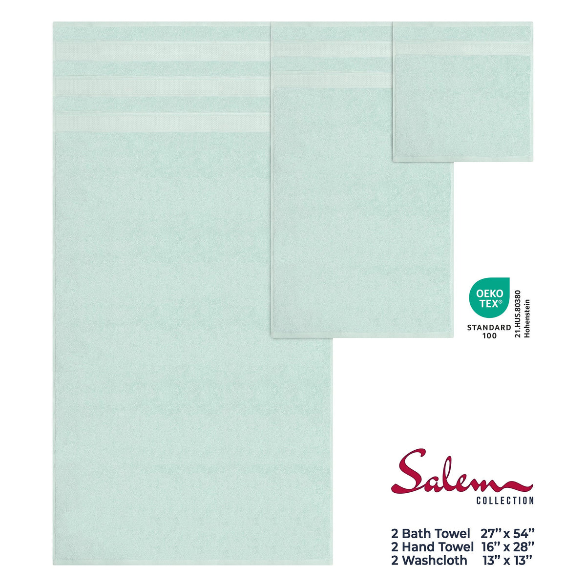 Salem 6 Piece 100% Cotton Luxury Turkish Bath Towel Set