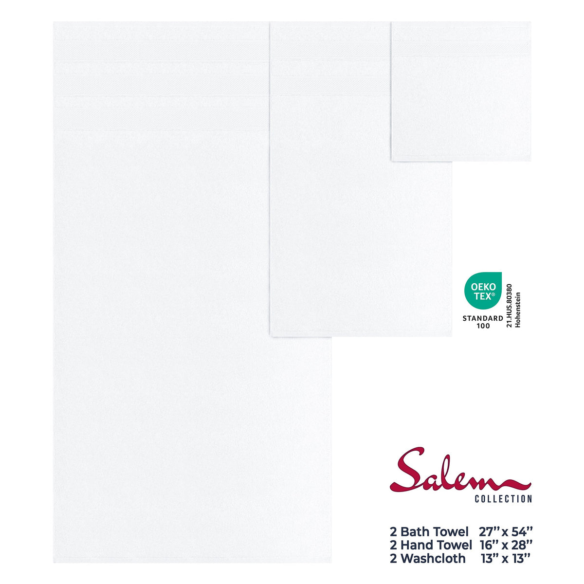 Salem 6 Piece 100% Cotton Luxury Turkish Bath Towel Set