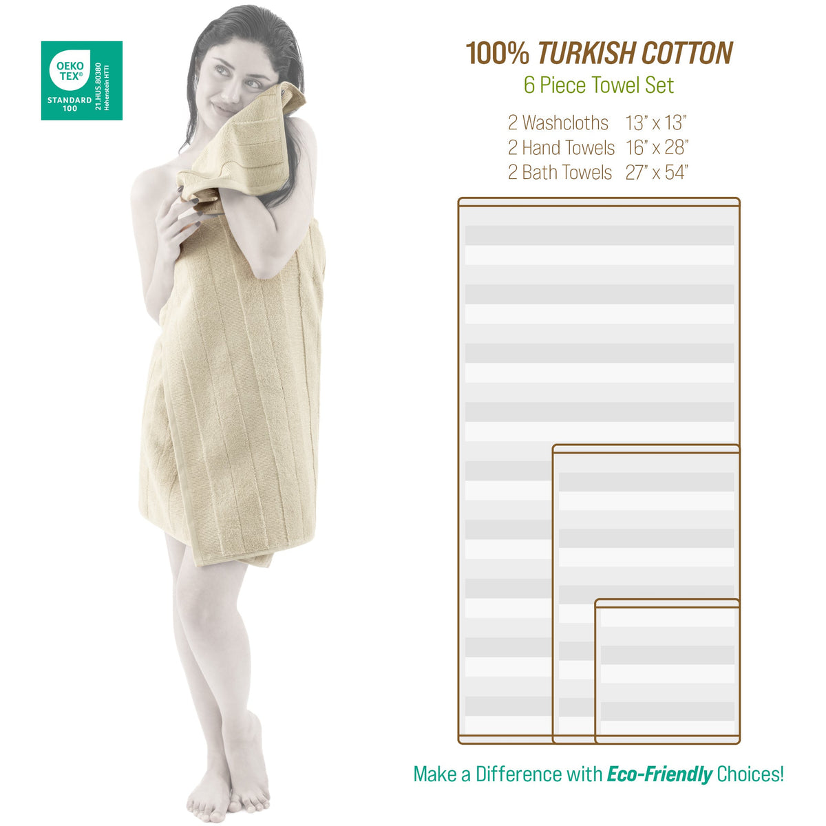 American Soft Linen Sense Collection 100% Micro Cotton Premium 6 Piece Towel Set, 600 GSM Ultra Soft and Plush Towels for Bathroom