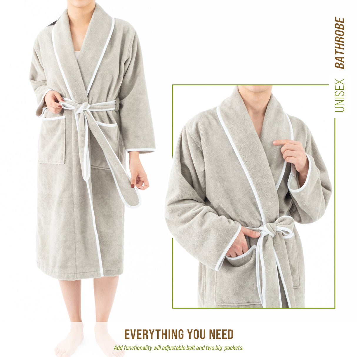 American Soft Linen Triga - Bamboo Robes for Women and Men, Unisex Plush Spa Lounging Bathrobe, 1 Piece Cozy Robe for Couples After Shower