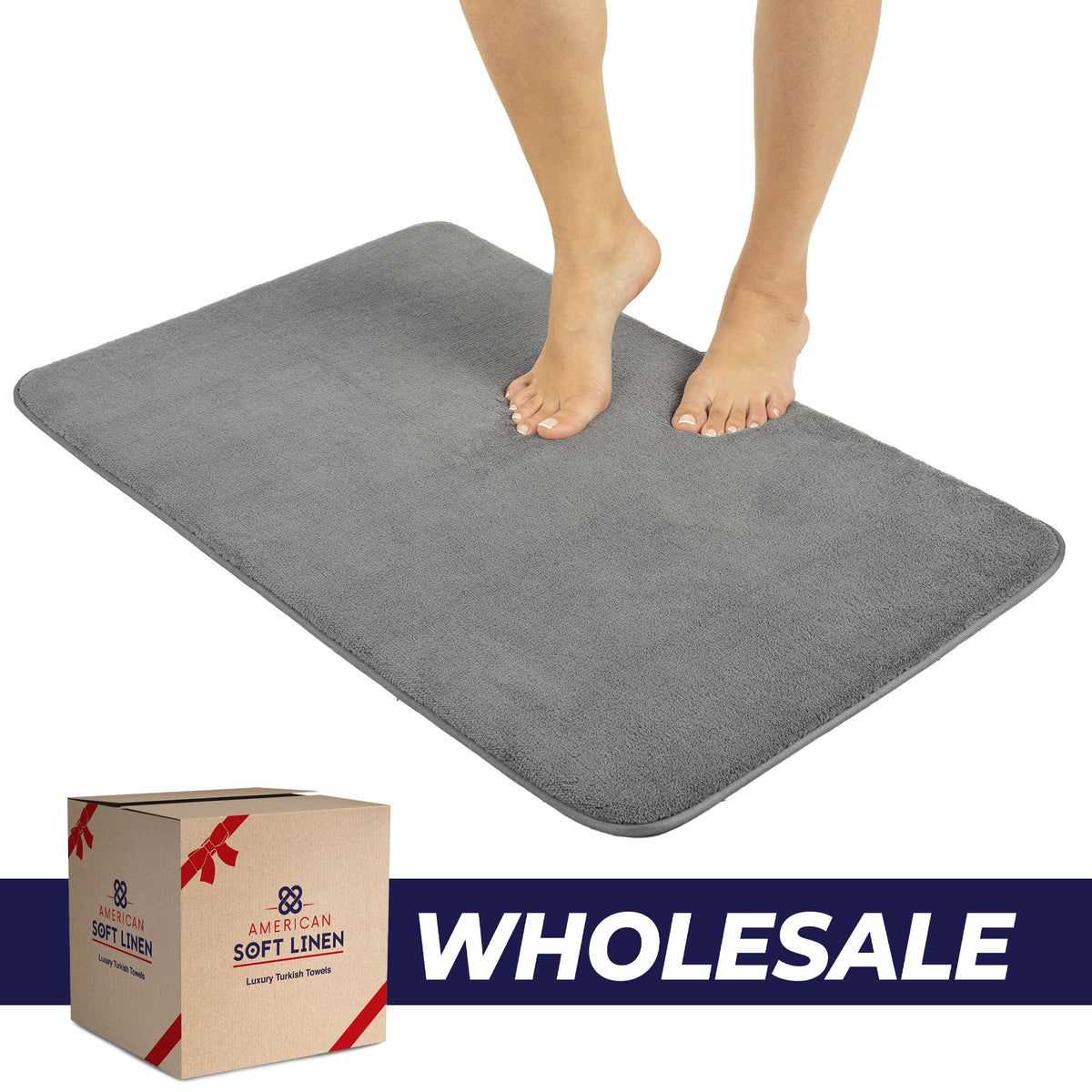 American Soft Linen Fluffy Foamed Bath Rug, 21x32 inches Bath Rugs for Bathroom, 100% Polyester Upper Fluffy Surface and Grip Enhanced Base - 18 Set Case Pack