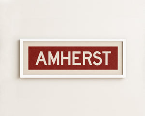 Framed Amherst Maroon and White Bus Scroll