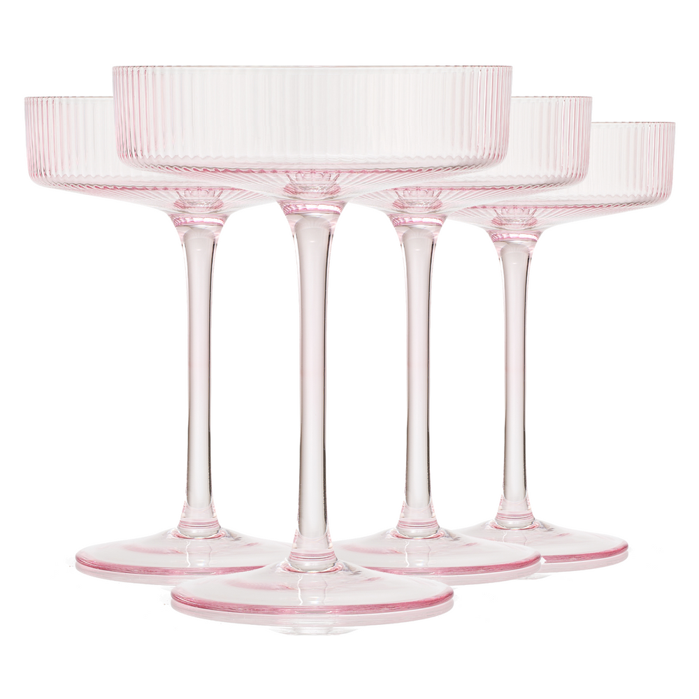 Como Ribbed Champagne Coupe Cocktail Glassware, Set of 4