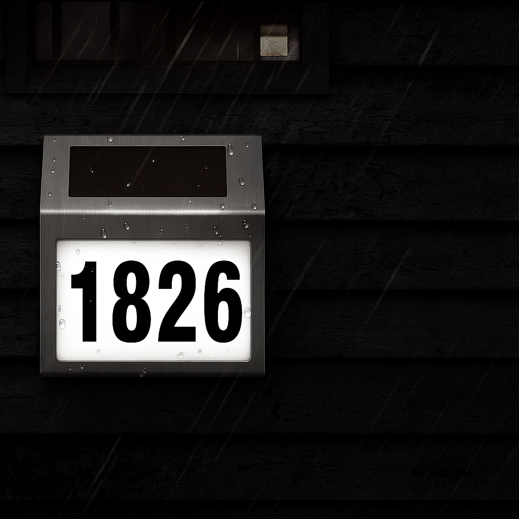 Solar LED Address Sign – Stainless Steel House Number Light with White LEDs, Waterproof, Customizable Numbers & Letters, Auto On/Off, 7.86 x 7.07 Inches