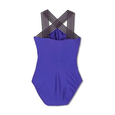 Aqua Green Women's Crossover Neck One Piece Swimsuit UPF 50+