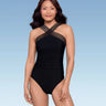 Aqua Green Women's Crossover Neck One Piece Swimsuit UPF 50+