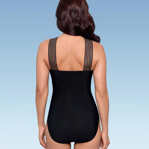 Aqua Green Women's Crossover Neck One Piece Swimsuit UPF 50+