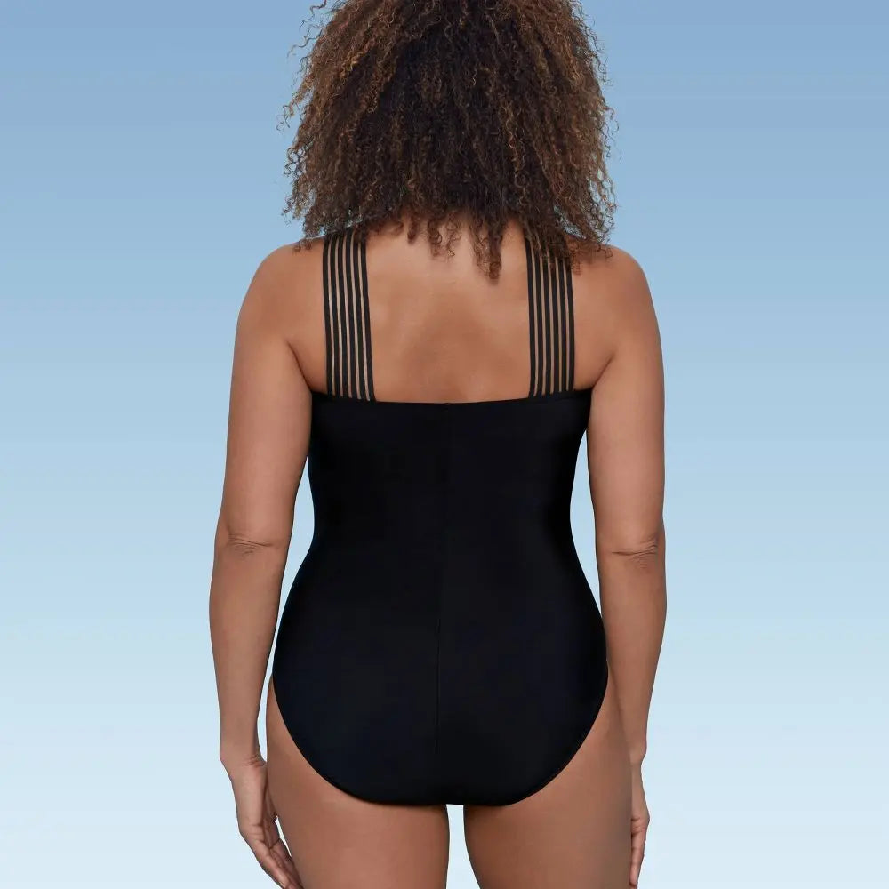 Aqua Green Women's Crossover Neck One Piece Swimsuit UPF 50+