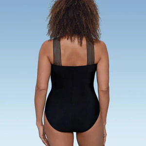 Aqua Green Women's Crossover Neck One Piece Swimsuit UPF 50+