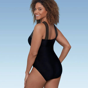 Aqua Green Women's Crossover Neck One Piece Swimsuit UPF 50+