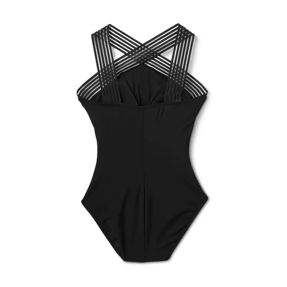 Aqua Green Women's Crossover Neck One Piece Swimsuit UPF 50+