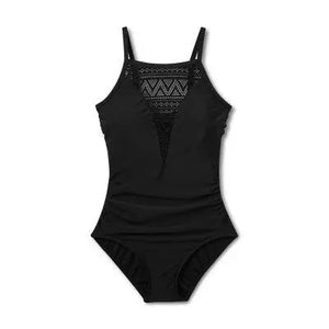 Aqua Green Women's UPF 50 Crochet High Neck One Piece Swimsuit