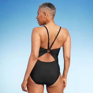 Aqua Green Women's Ring Back One Piece Swimsuit UPF 50+ Swimwear