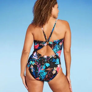 Aqua Green Women's Ring Back One Piece Swimsuit UPF 50+ Swimwear