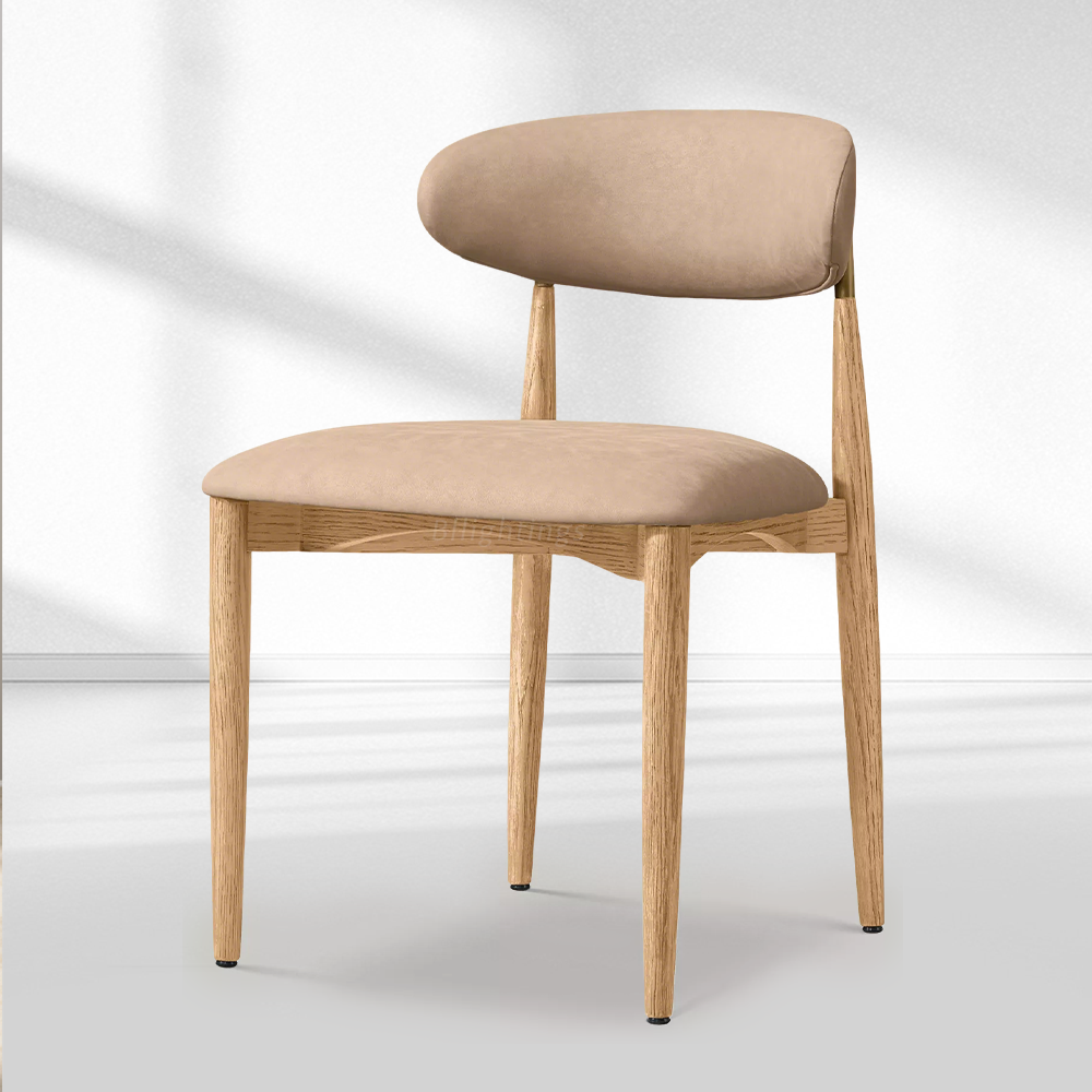 Vegan Leather Dining Chair with Oak Frame & Steel Legs 30.5" H