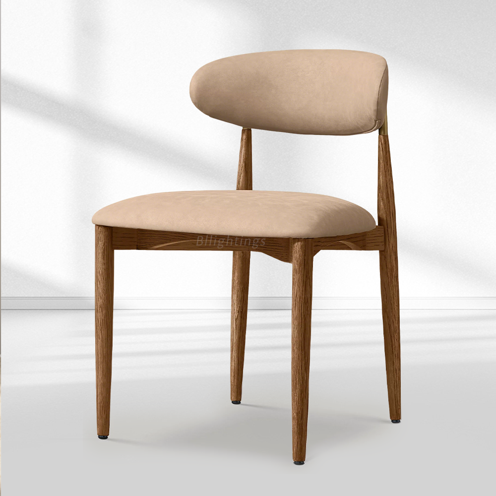 Vegan Leather Dining Chair with Oak Frame & Steel Legs 30.5" H