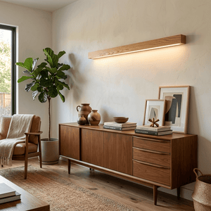 Pinea | Linear Pine Wood Wall Light with Frosted Diffuser, Dimmable Warm LED for Hallway