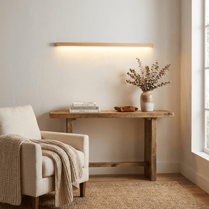 Pinea | Linear Pine Wood Wall Light with Frosted Diffuser, Dimmable Warm LED for Hallway