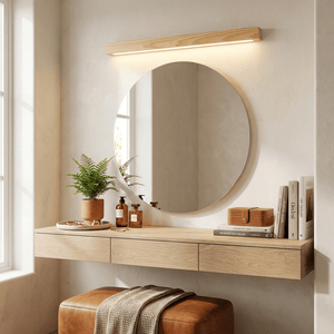 Pinea | Linear Pine Wood Wall Light with Frosted Diffuser, Dimmable Warm LED for Hallway