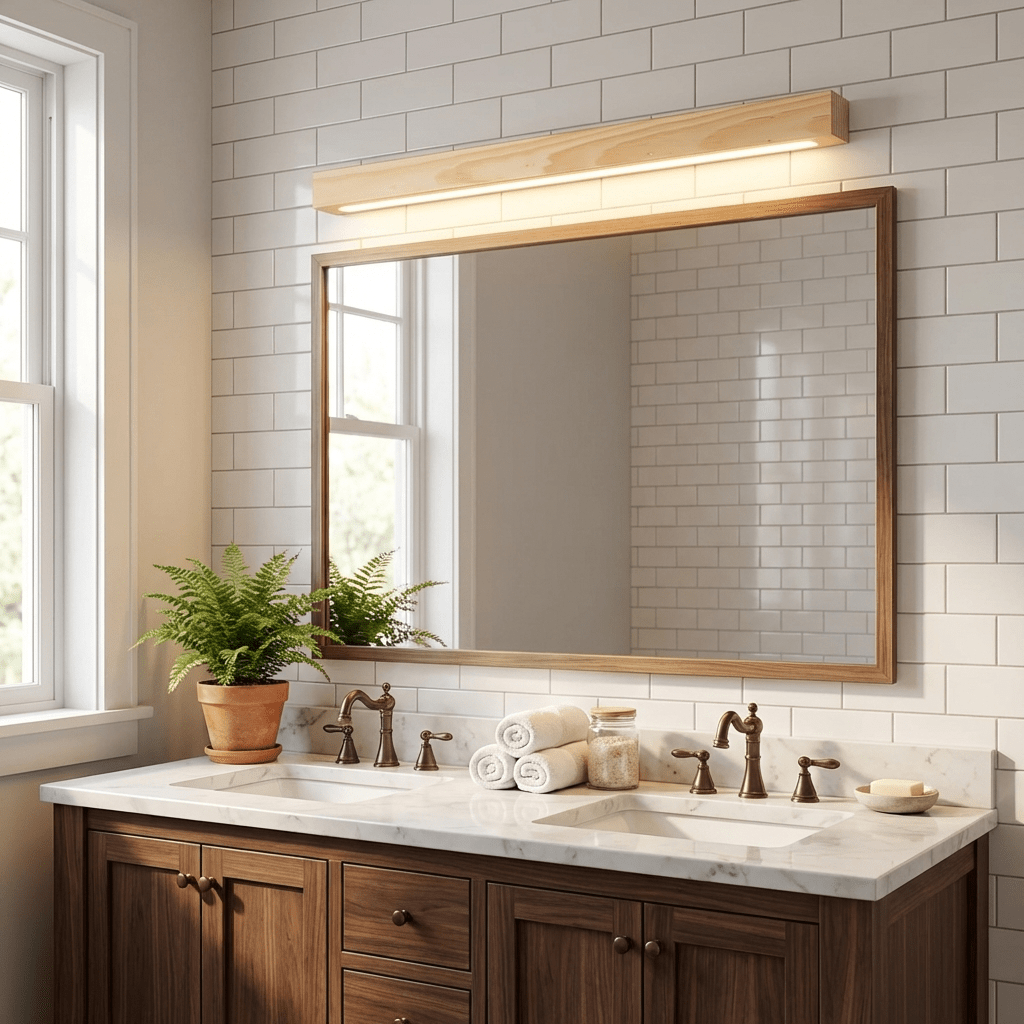 Pinea | Linear Pine Wood Wall Light with Frosted Diffuser, Dimmable Warm LED for Hallway
