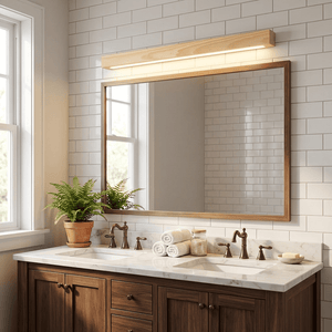 Pinea | Linear Pine Wood Wall Light with Frosted Diffuser, Dimmable Warm LED for Hallway