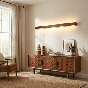 Pinea | Linear Pine Wood Wall Light with Frosted Diffuser, Dimmable Warm LED for Hallway
